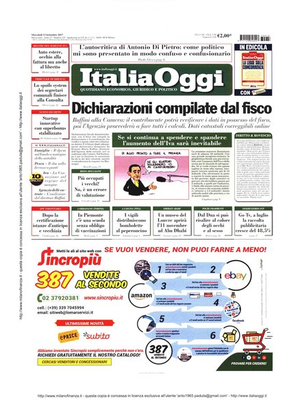 Italia oggi : quotidiano di economia finanza e politica